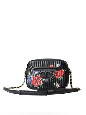 🖤🌹 Tory Burch Floral Quilted Camera Bag Black Leather Crossbody NWOT ✨